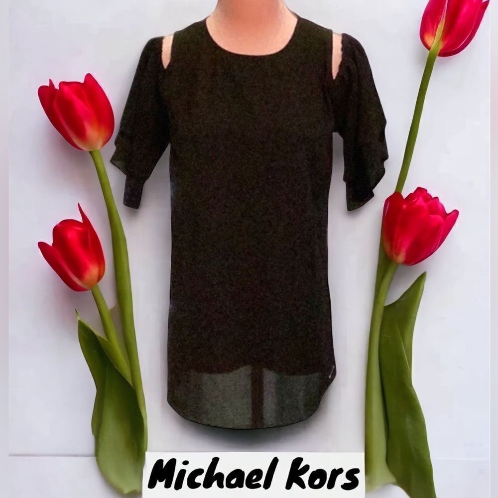 MICHAEL KORS TOP BLOUSE COLD SHOULDER RUFFLE SLEEVES MEDIUM